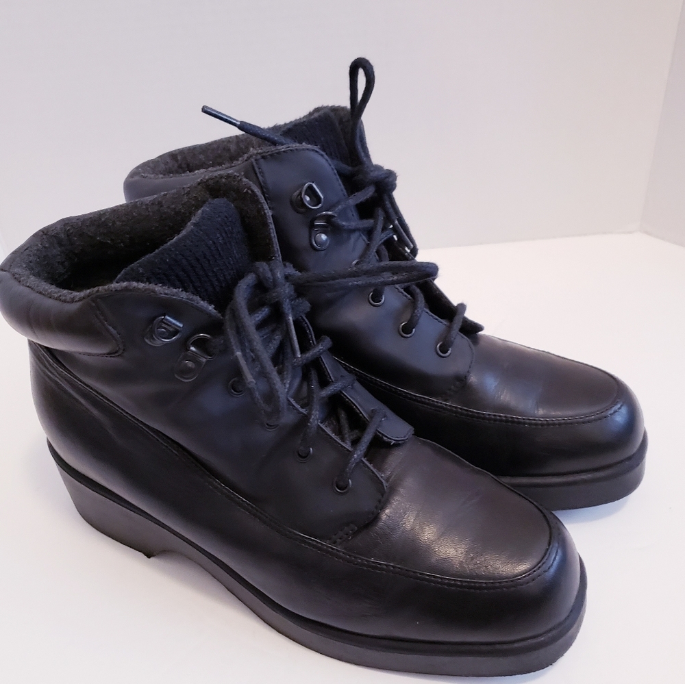 Evan-Picone Women Ankle Boot 8M Black Leather Vicky Lined Combat Hiking Snow